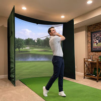DIY Golf Simulator Impact Screen Frame Enclosure Kit Set, Use with Simulators, Durable Fabric with Velcro, Reinforced Black Border, 9.8'X9.8'X4.9' — Lifestyle