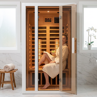 2 Person Extendable FAR Infrared Sauna for Home, Hemlock Wood Low EMF 6 Carbon Heaters Indoor Saunas with LED Lights, Bluetooth Speaker, Digital Control Panel, and Seating Bench — Lifestyle