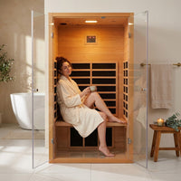 1 Person Extendable FAR Infrared Sauna for Home, Hemlock Wood Low EMF 6 Carbon Heaters Indoor Saunas with LED Lights, Bluetooth Speaker, Digital Control Panel, and Seating Bench — Lifestyle