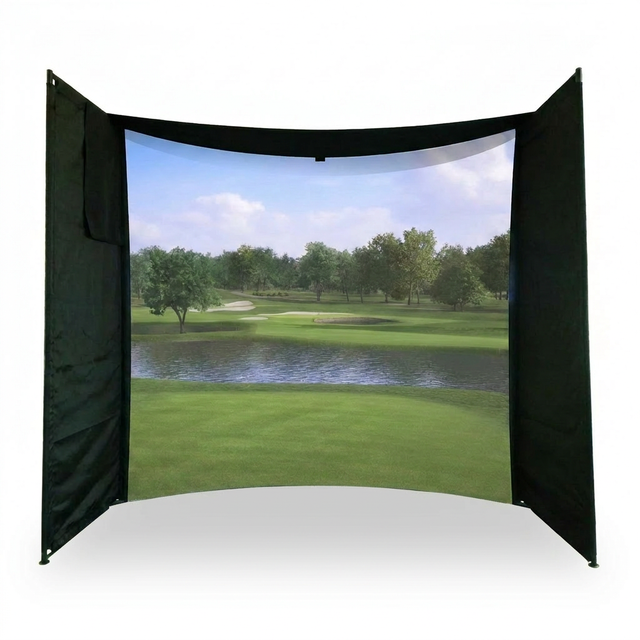 DIY Golf Simulator Impact Screen Frame Enclosure Kit Set, Use with Simulators, Durable Fabric with Velcro, Reinforced Black Border, 9.8'X9.8'X4.9' — Studio Shot