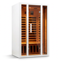 2 Person Extendable FAR Infrared Sauna for Home, Hemlock Wood Low EMF 6 Carbon Heaters Indoor Saunas with LED Lights, Bluetooth Speaker, Digital Control Panel, and Seating Bench — Studio Shot