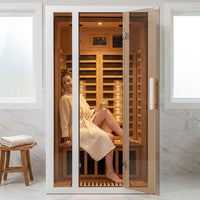 2 Person Extendable FAR Infrared Sauna for Home, Hemlock Wood Low EMF 6 Carbon Heaters Indoor Saunas with LED Lights, Bluetooth Speaker, Digital Control Panel, and Seating Bench — Lifestyle
