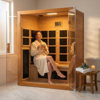 1 Person Extendable FAR Infrared Sauna for Home, Hemlock Wood Low EMF 6 Carbon Heaters Indoor Saunas with LED Lights, Bluetooth Speaker, Digital Control Panel, and Seating Bench — Lifestyle