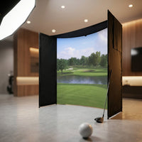 DIY Golf Simulator Impact Screen Frame Enclosure Kit Set, Use with Simulators, Durable Fabric with Velcro, Reinforced Black Border, 9.8'X9.8'X4.9' — Studio Shot