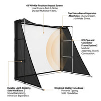 DIY Golf Simulator Impact Screen Frame Enclosure Kit Set, Use with Simulators, Durable Fabric with Velcro, Reinforced Black Border, 9.8'X9.8'X4.9' — How It Works