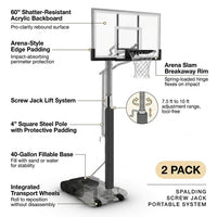 (2 Pack)  60-Inch Portable Basketball Hoop with Acrylic Backboard, Screw Jack Lift & Arena Slam Rim-Outdoor Play — How It Works